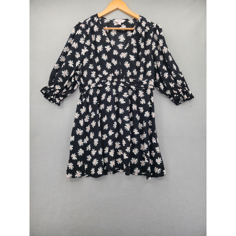 Miss Selfridge Petite Daisy Mini Dress Black Floral V-Neck Ruffle Boho SZ US 12